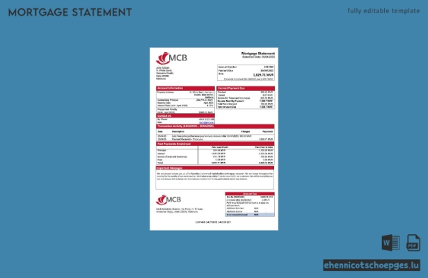Malediven The Mauritius Commercial Bank Malediven Hypothekenabrechnung Word- und PDF-Beispielvorschau